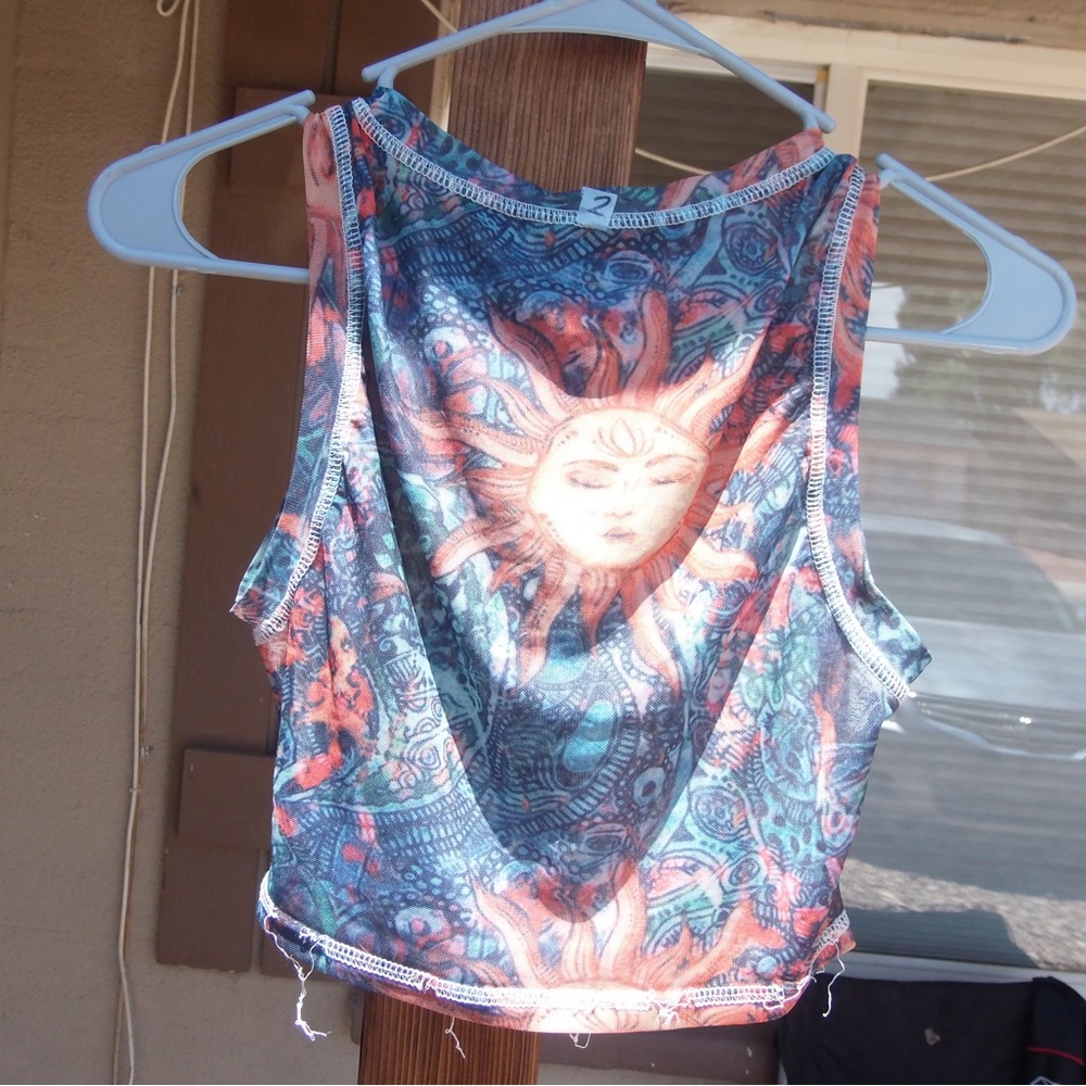 Boho Sun Print Cropped Tank Top - Multicolor